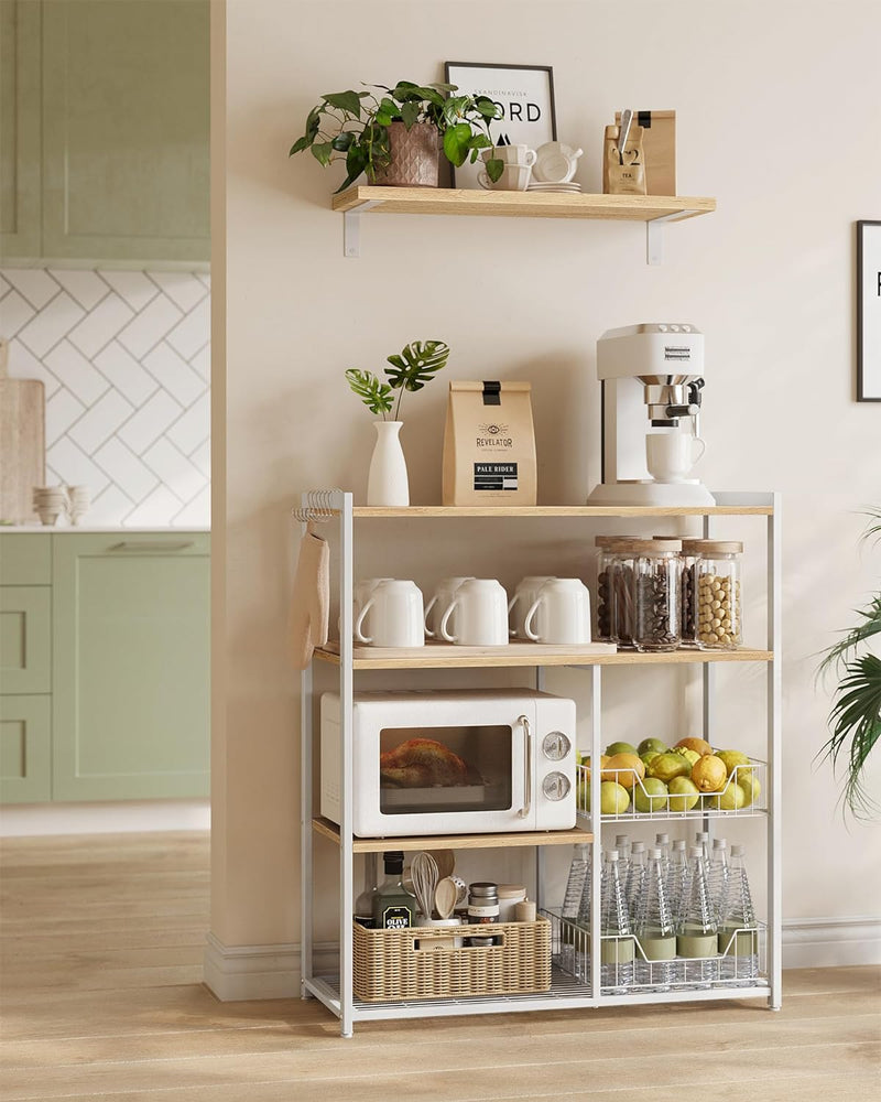 Kitchen Rack - Kitchen Cupboard - Opbevaringsskaber - 4 niveauer - Metalramme - Træplader - Hvid