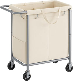 Wasmand - Met 2 vakken - 140 liter - Met handvat en wielen - Beige