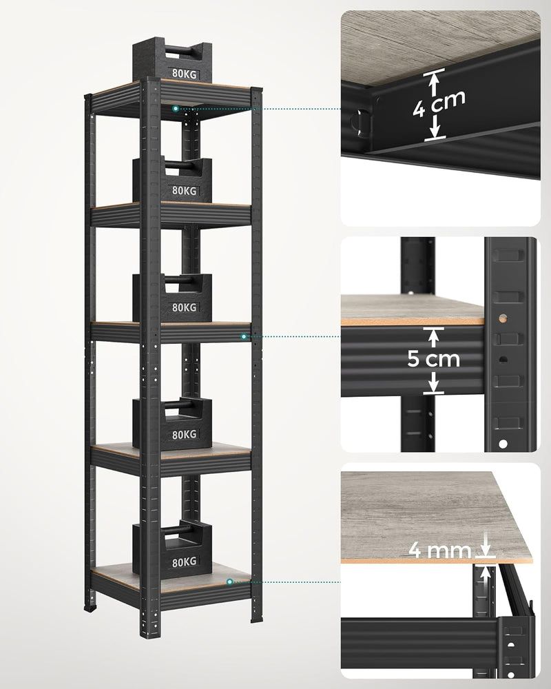 Kleine stellingkast - Woonkamerkast - Extra sterk - 5 niveaus - Zwart