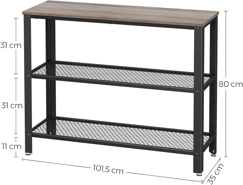 Konsolbord - gangtafel med 2 galler - sidobord - 101,5 x 35 x 80 cm - grå