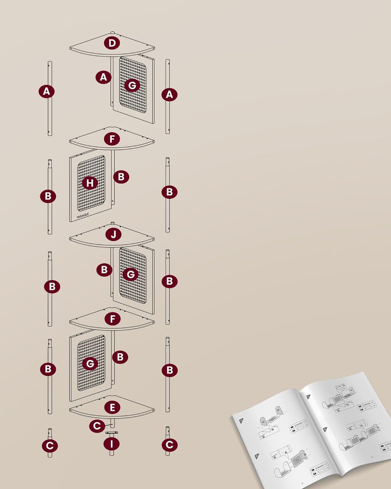 Hoekplank - Hoekkast - Met 5 niveaus - Rotan zijplaten - Van ebbenhout - Zwart