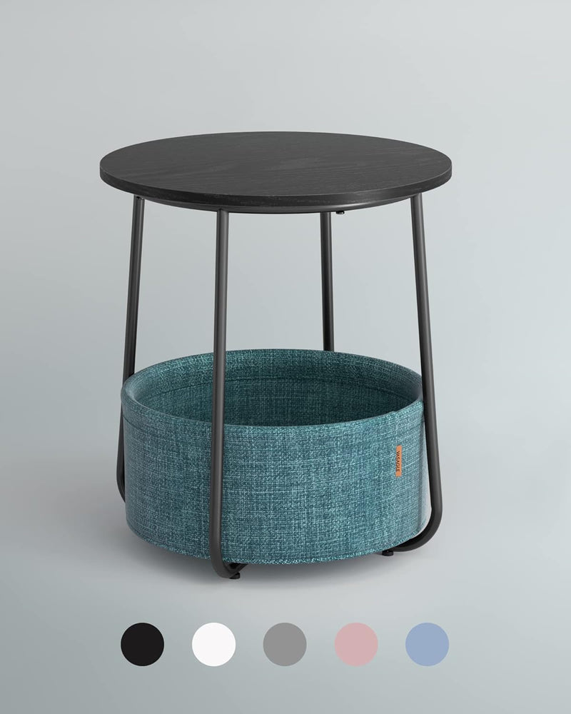 Table d'appoint ronde - avec panier de tissu - cadre en métal - bleu noir