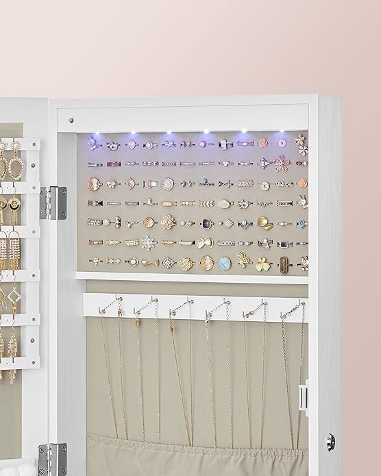 Armoire à bijoux suspendue - armoire de bijoux - pour le montage mural - avec éclairage LED - blanc