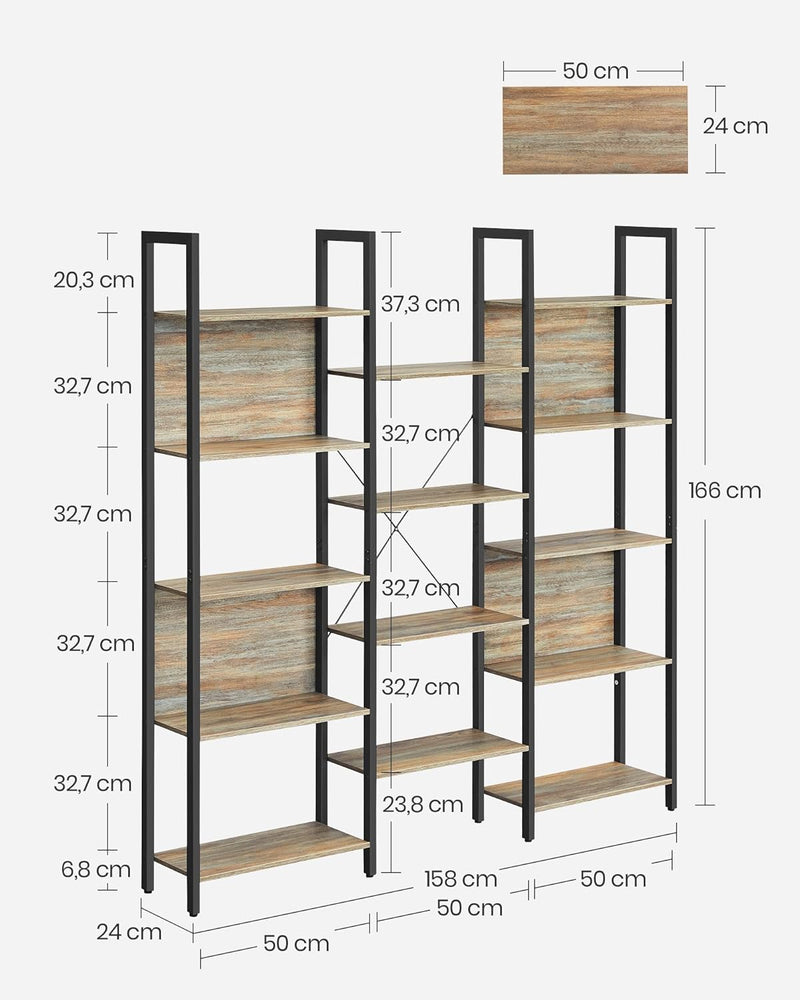 Woonkamerkast - Staand rek - Met 14 planken - Metalen frame - Bruin