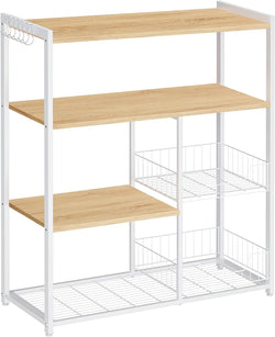 Kitchen Rack - Kitchen Cupboard - Opbevaringsskaber - 4 niveauer - Metalramme - Træplader - Hvid