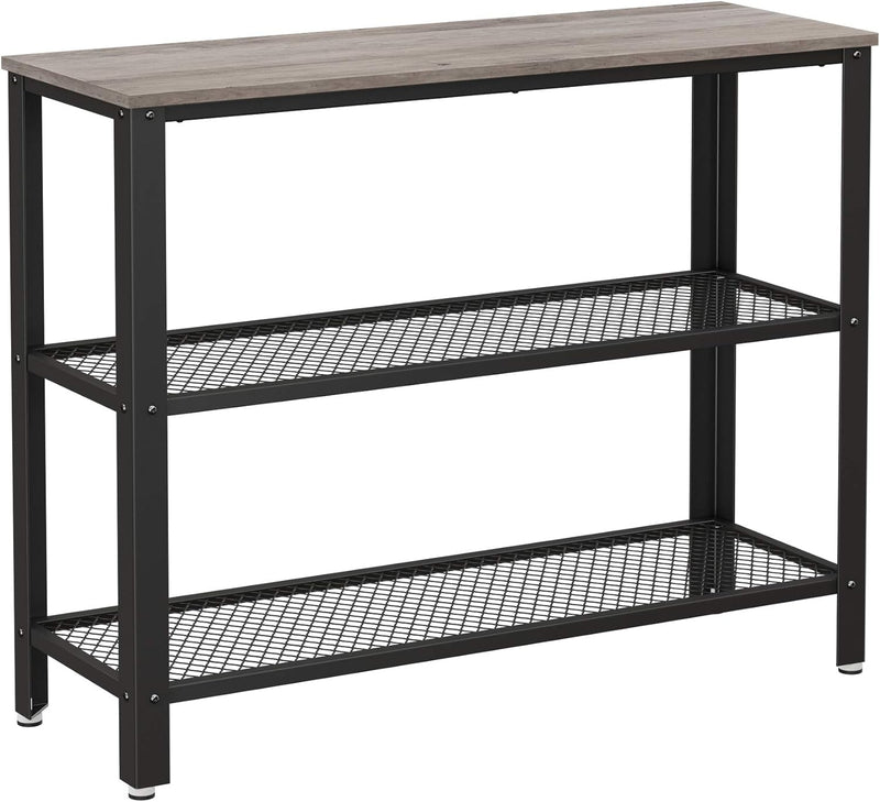 Console tafel - Gangtafel met 2 rasterplanken - Bijzettafel - 101,5 x 35 x 80 cm - Grijs