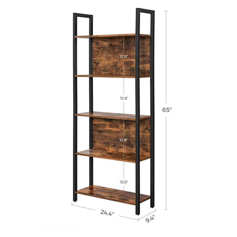 Boekenrek - Woonkamerkast - Houten planken - Metalen frame - Bruin