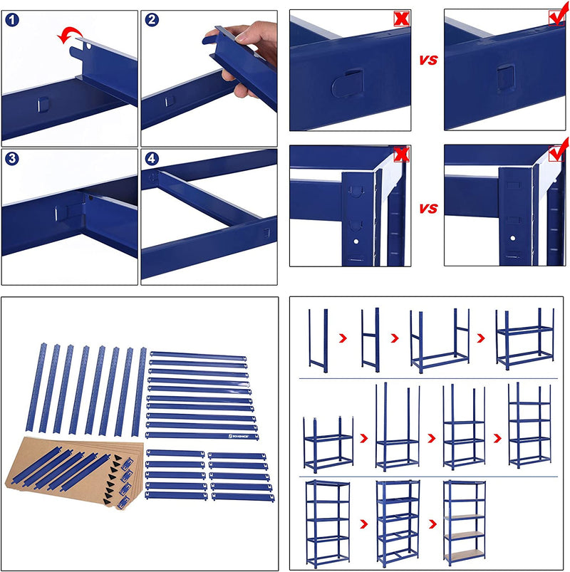 Racks de rangement - Ensemble de 2 placards de sous-sol - 5 étagères réglables - planches métalliques - bleu