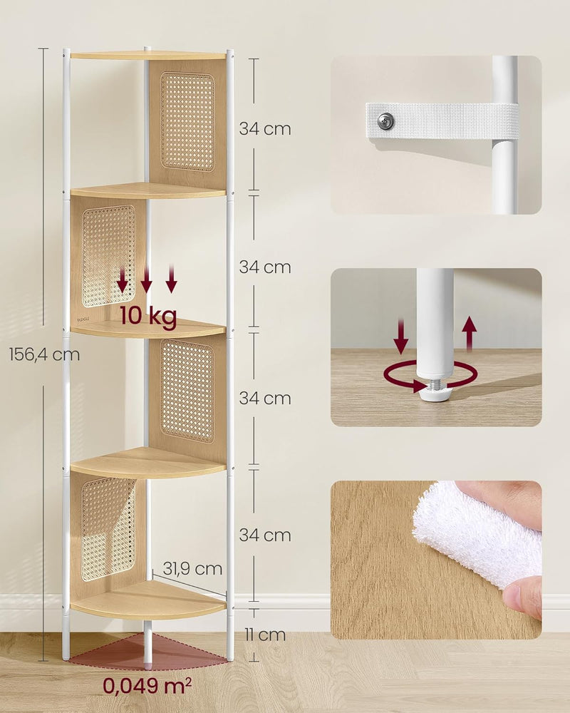 Hoekplank - Hoekkast - Met 5 niveaus - Rotan zijplaten - Van ebbenhout - Bruin