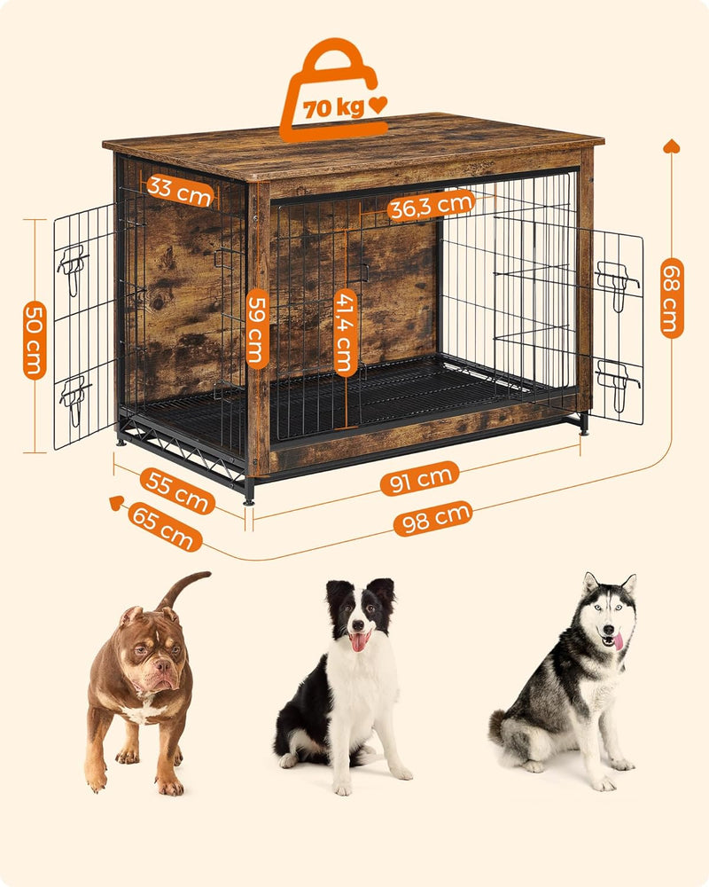 Hund Cage - Bænk - Ekstra stærk - Træ/metalramme - Brun