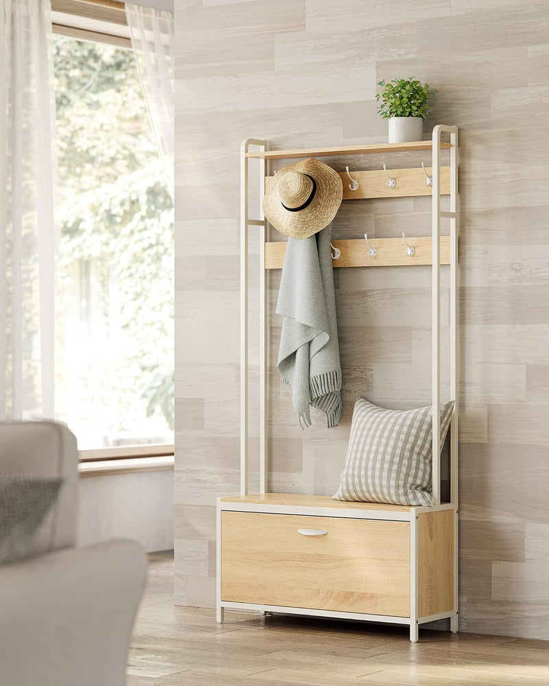 Armoire de garde-robe - Rack-coulage - avec banc - Rack à chaussures - marron blanc