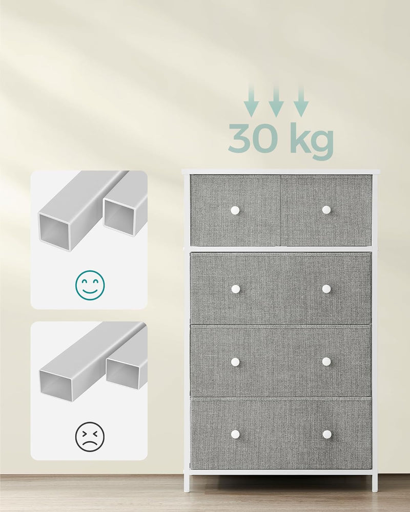 Ladekast - Slaapkamerkast - Stoffenlades - 5 Lades - Metalen frame - Grijs