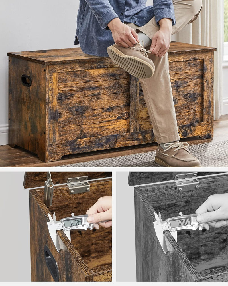 Banque à chaussures - Boîte de rangement - avec couvercle - 40 x 100 x 46 cm - brun