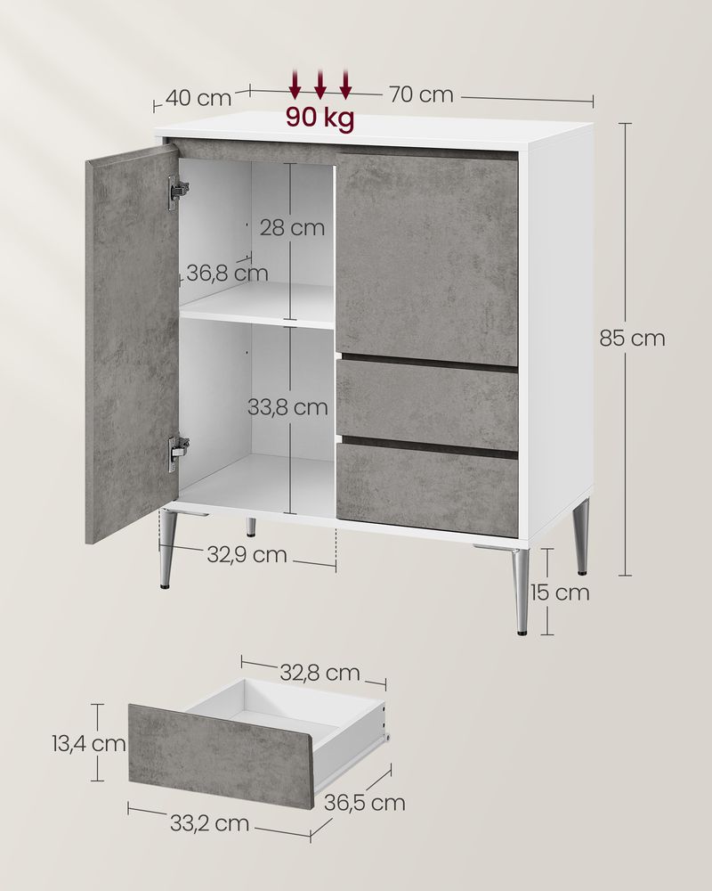 Varastokaappi - lipasto - 2 ovella ja 2 laatikkoa - 40 x 70 x 85 cm - harmaa