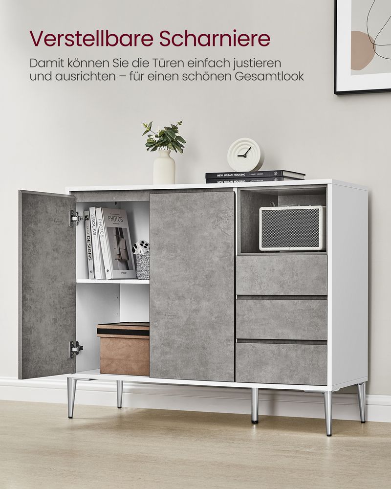 Opbergkast - Dressoir - Met openslaande deuren en 3 lades - Modern - Grijs