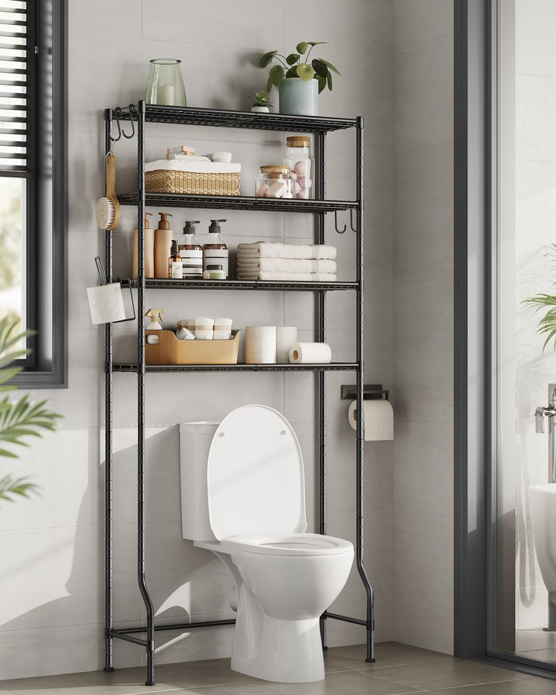 Toiletrek - Met verstelbare plateaus - 4 Planken - Metalen frame - Zwart