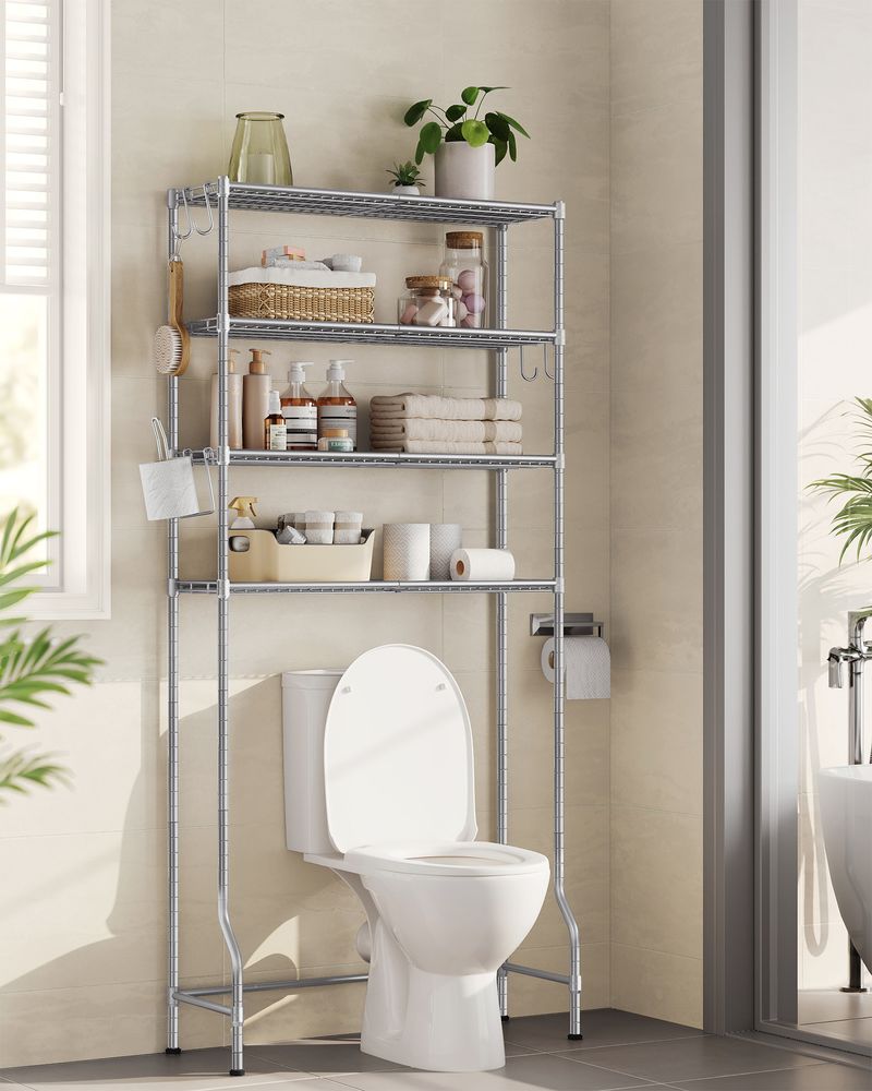 Toiletrek - Met verstelbare plateaus - 4 Planken - Metalen frame - Zilver