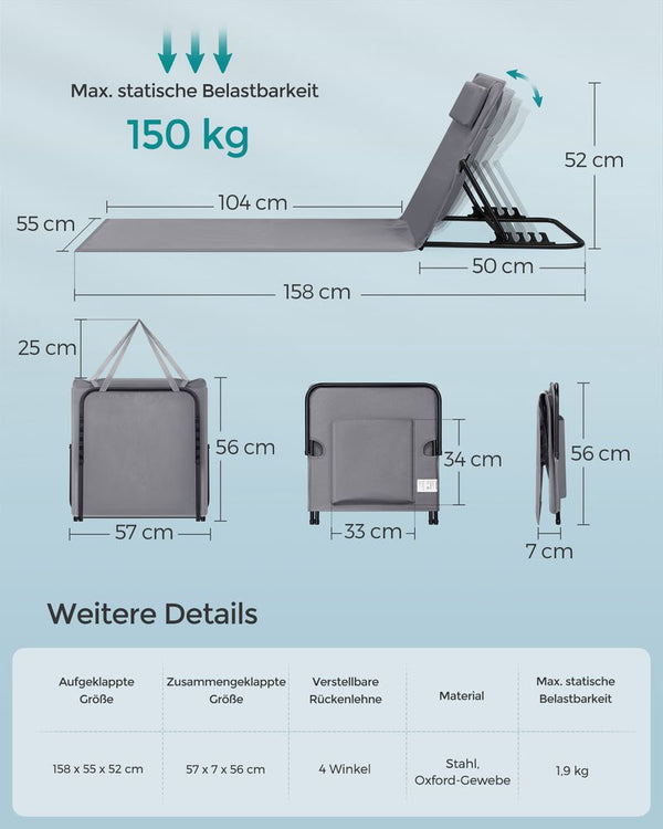 strandstoel - Ligstoel - Voor het strand - Verschillende standen - Grijs