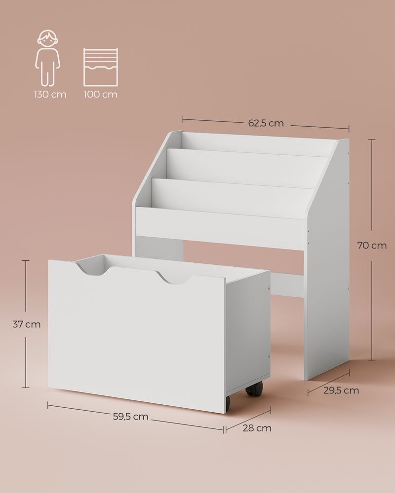 Speelgoedkast - 3 Niveaus - Op wielen - Met lade - Wit