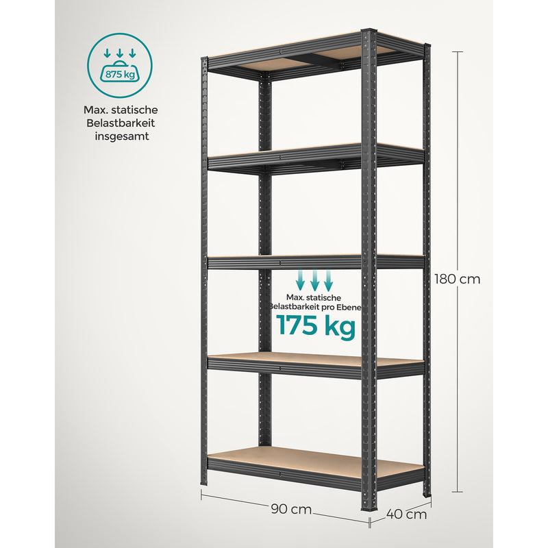 Racking skabe - kælderhylder - med 5 niveauer - på 200 cm høj - grå