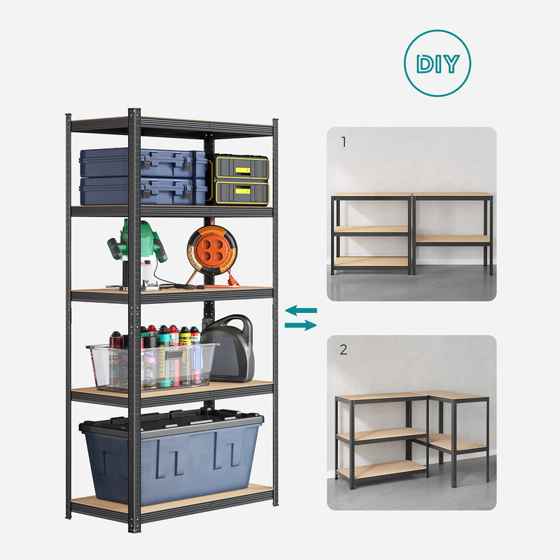 Stellingkast - Kelderrek - Met 5 niveaus - Van 200 cm hoog - Zwart