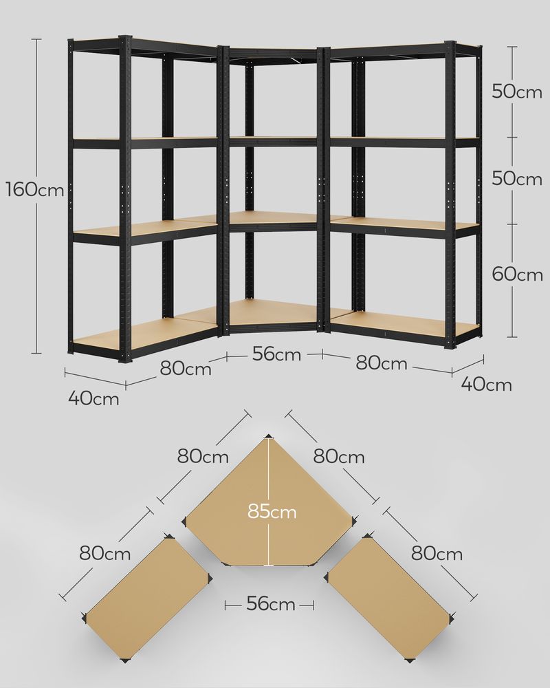 Rack Box - Corner Board Set - 4 Lager - Metal Frame - Svart