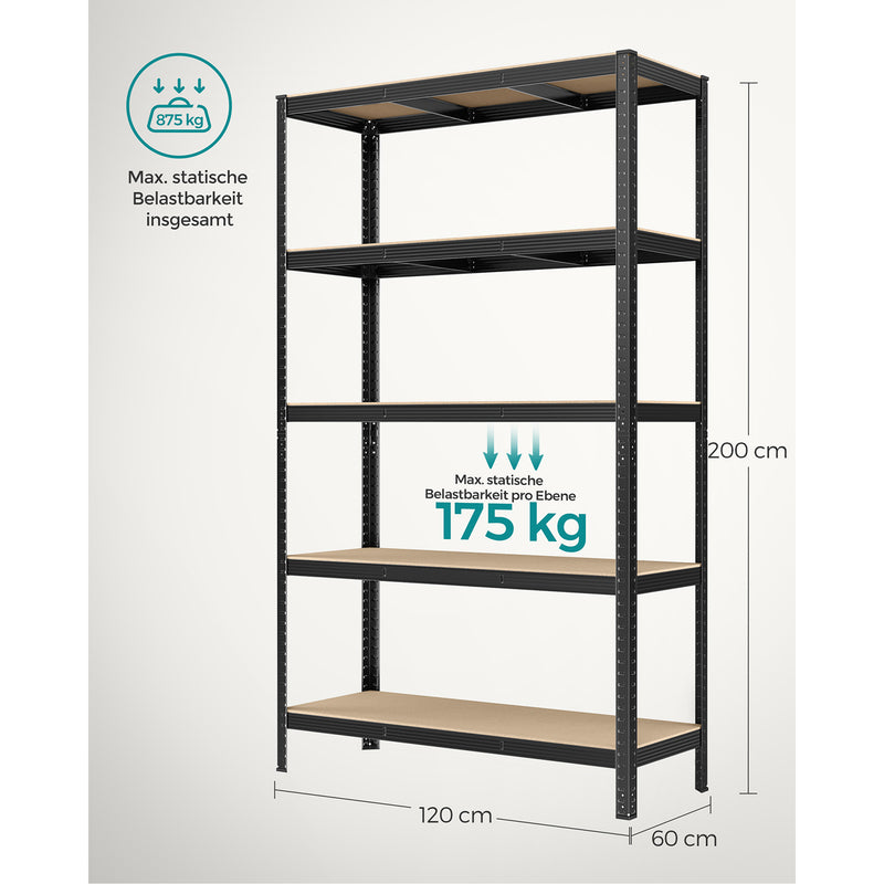 Stellingkasten - Kelderrekken - Met 5 niveaus - Van 200 cm hoog - Zwart