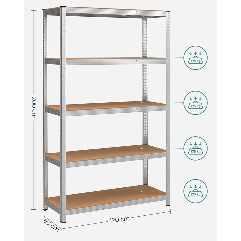 Boîte à rack - sous-sol - avec 5 niveaux - de 200 cm de haut - argent