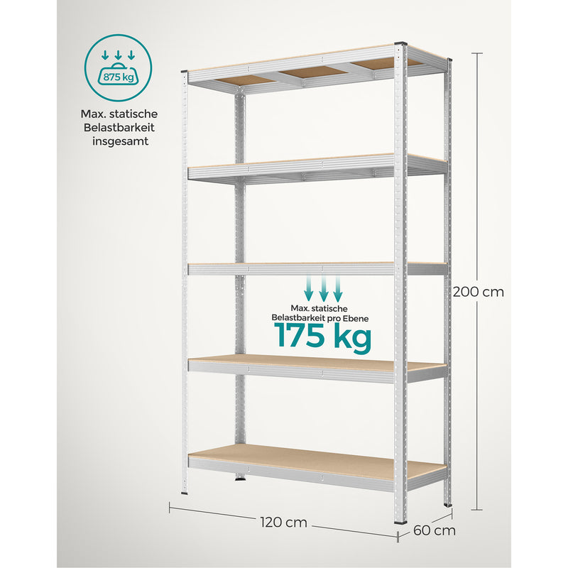 Racking skabe - kælderskud - med 5 niveauer - på 200 cm høj - sølv