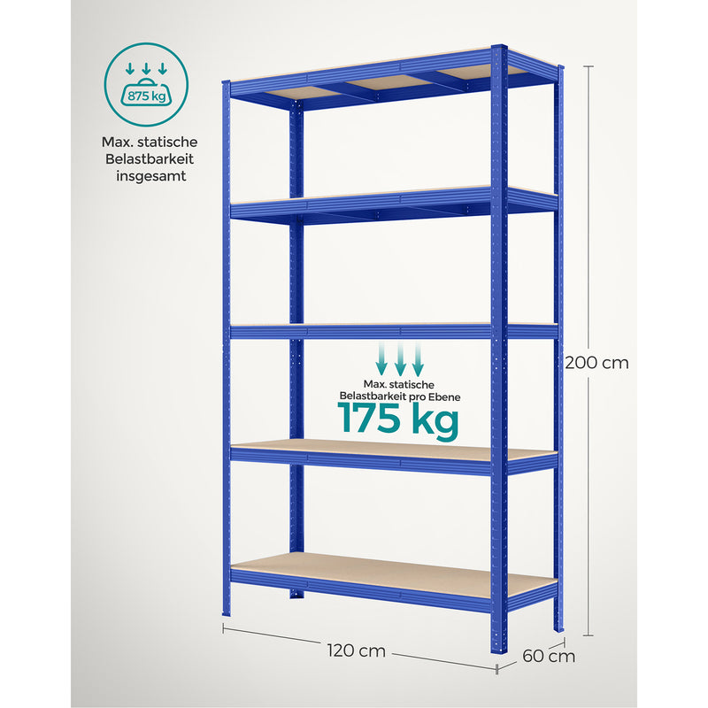 Stellingkasten - Kelderrekken - Met 5 niveaus - Van 200 cm hoog - Blauw