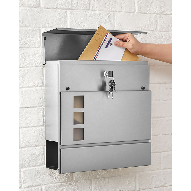 Wall Letterbox - Letterbox - med tidningsbox - med låsning - silver