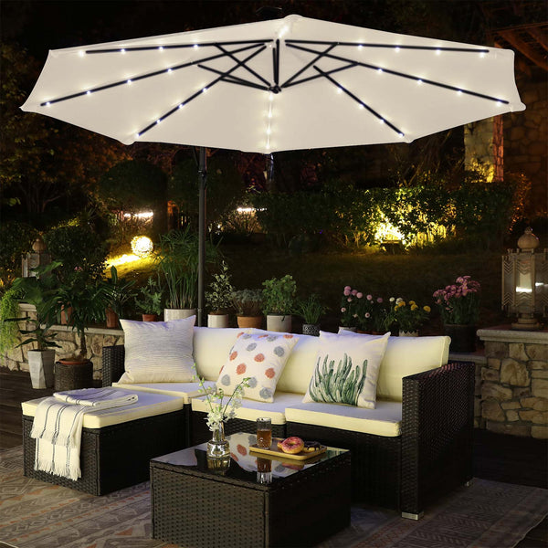 Parasol - avec éclairage à la lumière du soleil à LED - Sunshade - beige