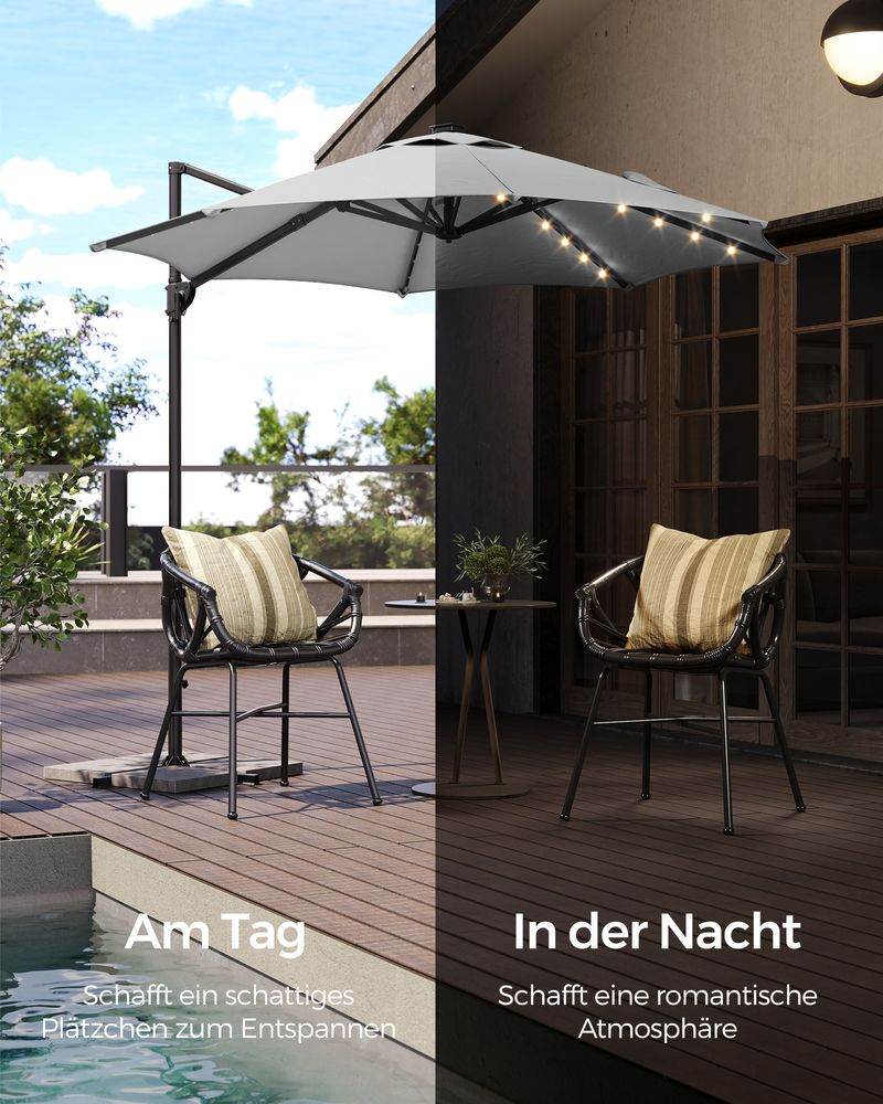 Parasol - Zweefparasol - Met zwengel -  Met Verlichting - Grijs