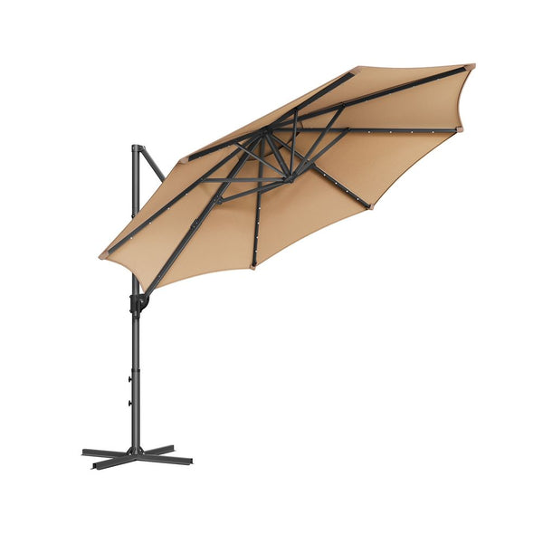 Parasol - Zweefparasol - Met zwengel -  Met Verlichting - Bruin