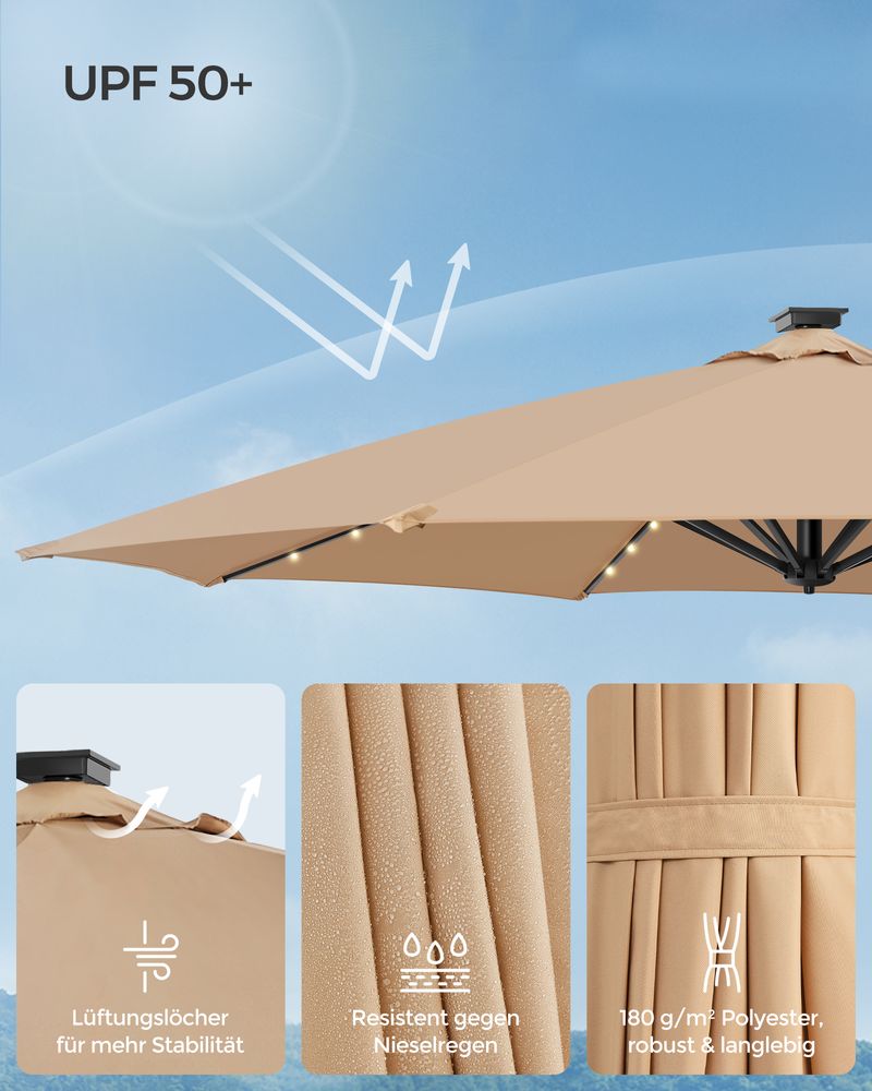 Parasol - Zweefparasol - Met zwengel -  Met Verlichting - Bruin