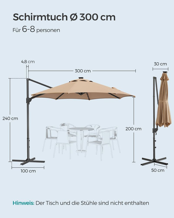 Parasol - Zweefparasol - Met zwengel -  Met Verlichting - Bruin