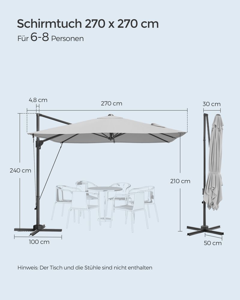 Parasol - Met Zwengel - Vierkant - Met kruisvoet - Grijs