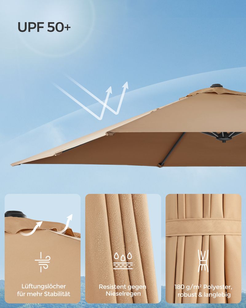 Parasol - Met Zwengel - Vierkant - Met kruisvoet - Beige