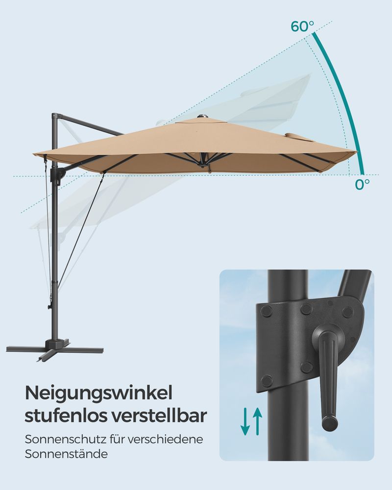 Parasol - med krumtap - firkant - med tværfod - beige