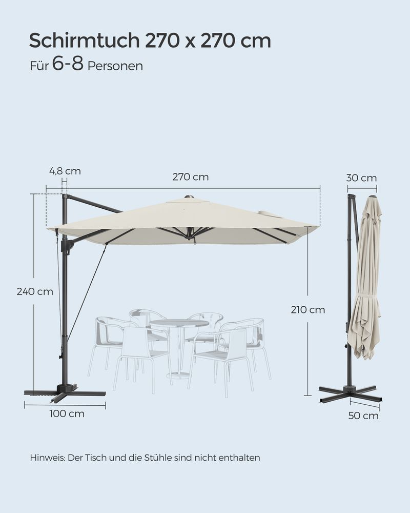 Parasol - med krumtap - firkant - med kryds -fod - hvid