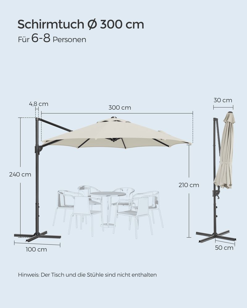 Parasol - Carrier Parasol - Med krumtap og tværfod - Hvid