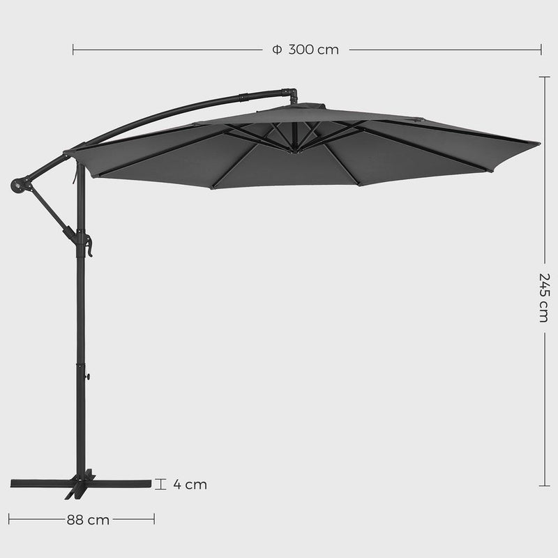 Parasol - Zonnescherm - Achthoekig - Met slinger en kruisvoet - Grijs