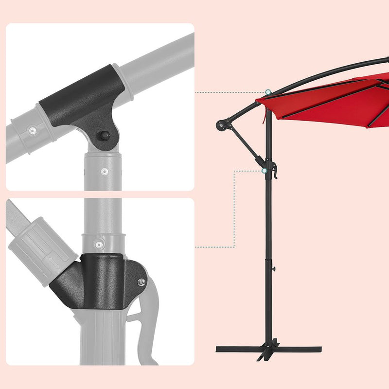 Parasol - Sunshade - Octagonal - Med pendul og krydsfod - rød