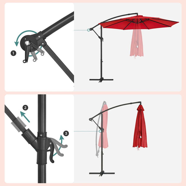 Parasol - Sunshade - Octagonal - Med pendul og krydsfod - rød