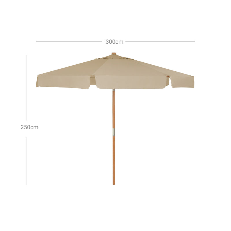 Parasol - Sunshade - 300 cm - træramme - beige