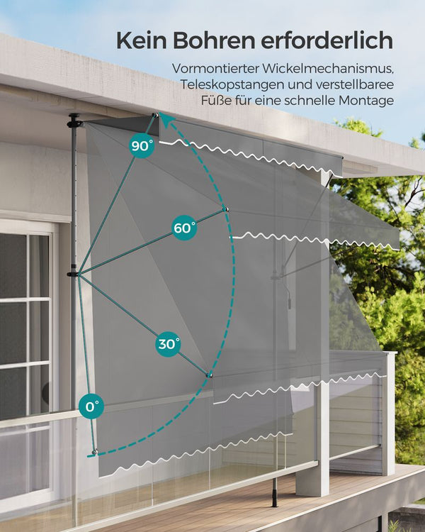 Sunshade - Clamping Canopy - för solskydd - 200 x 120 cm - med handgirland - grå