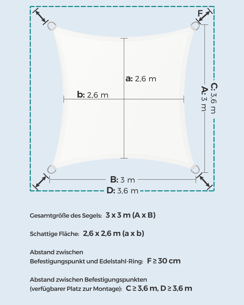 Zonnezeil - 3 x 4 m - fra tåre -resistent polyester - hvid