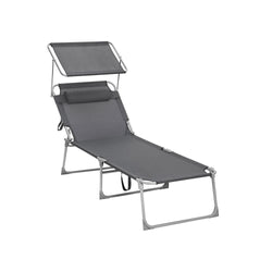 Lounger - strandbed - ekstra stor - med markise - 200 x 71 x 38 cm - grå