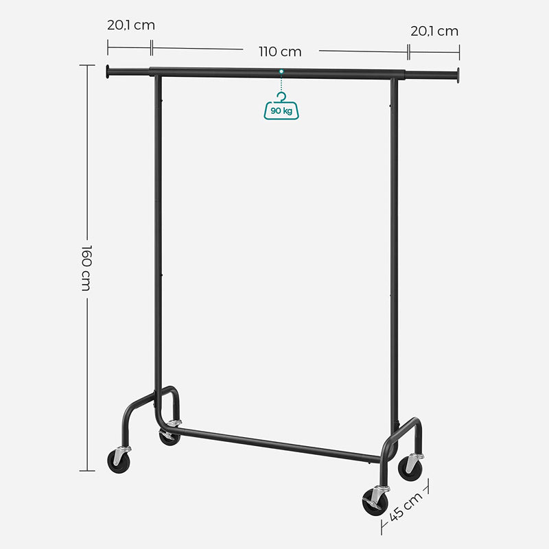 Tøjstativ - på hjul - tøjgarderobe - metal - sort