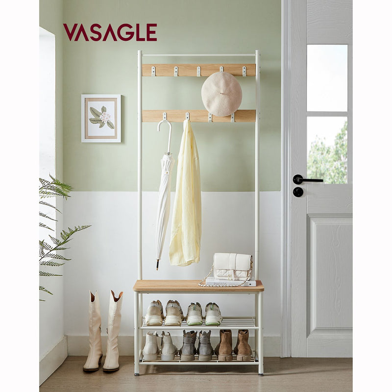 Armoire de garde-robe - Rack-Rack - avec banc - Rack à chaussures - 9 Haken - Brun blanc